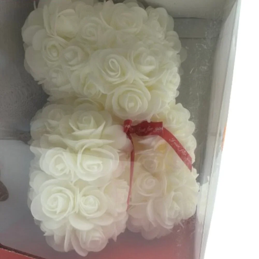 NIB Rose Bear Just for You White with Red Ribbon